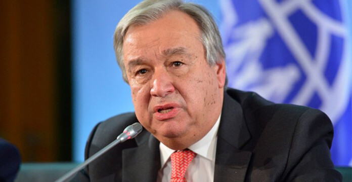 United Nations Secretary General Antonio Guterres at lectern (climate hell)