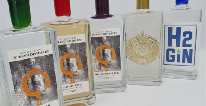 A selection of gin bottles produced at h2gin (hydrogen)