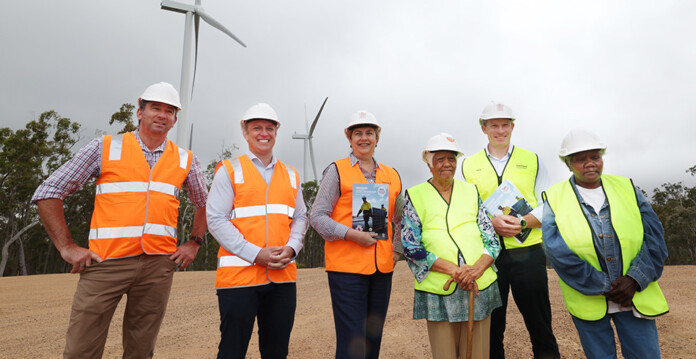Queensland Premier Annastacia Palaszczuk with officials at Kaban Wind Farm