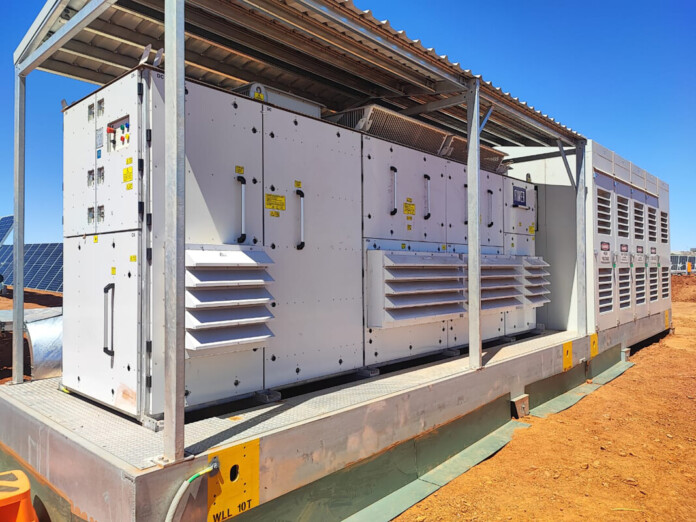 Close-up of large white power inverter