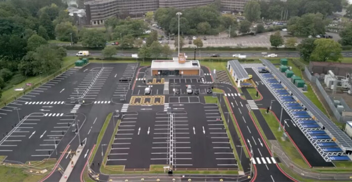 Aerial image of the UK's largest public EV charging hub at the NEC Campus (bp)