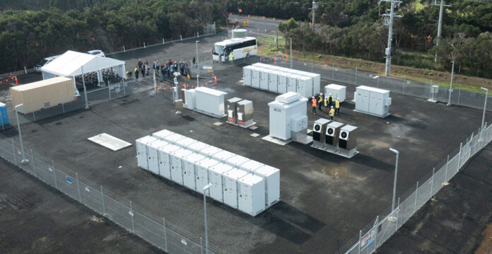 Aerial shot of neighbourhood battery infrastructure at Phillip Island in Victoria, Australia