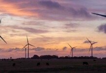 CleanCo inks 20-year PPA with Jackson North Wind Farm Wind turbines with beautiful purple and orange sky at sunset