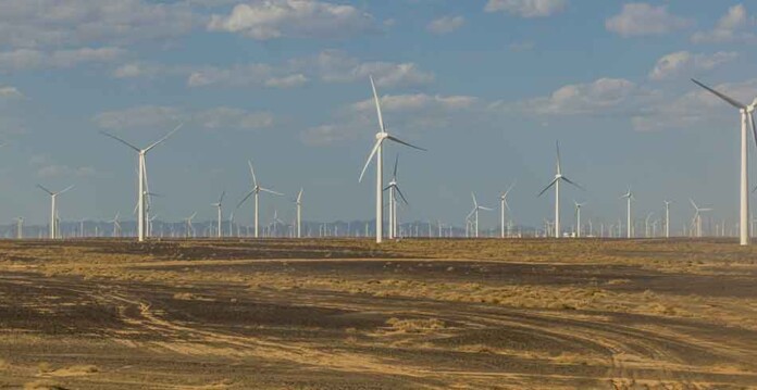 Thousands of wind turbines at Gansu Wind farm in China