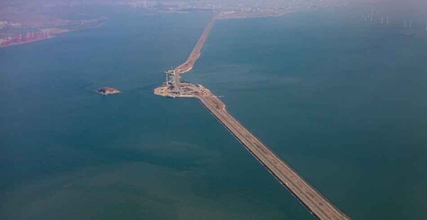 Aerial image of the Sihwa Lake Tidal Project in South Korea
