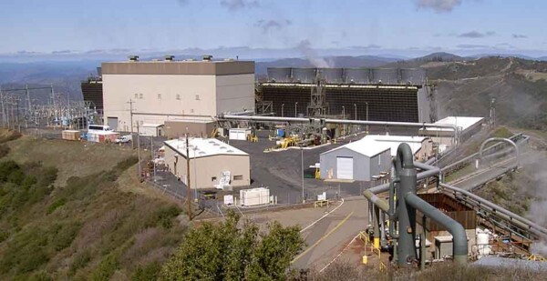 Aerial shot of a power control station at The Geysers Geothermal Complex in California
