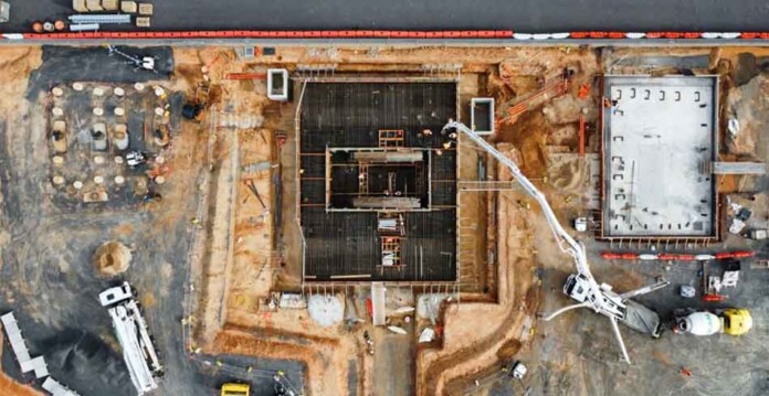 AEO Aerial drone shot of construction work on the Ararat synchronous condenser