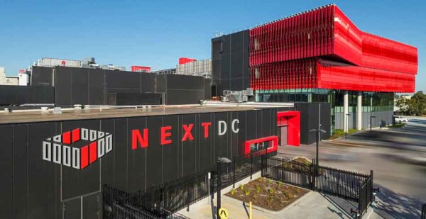 External photo of the NEXTDC M2 Melbourne Data Centre with blue sky overhead