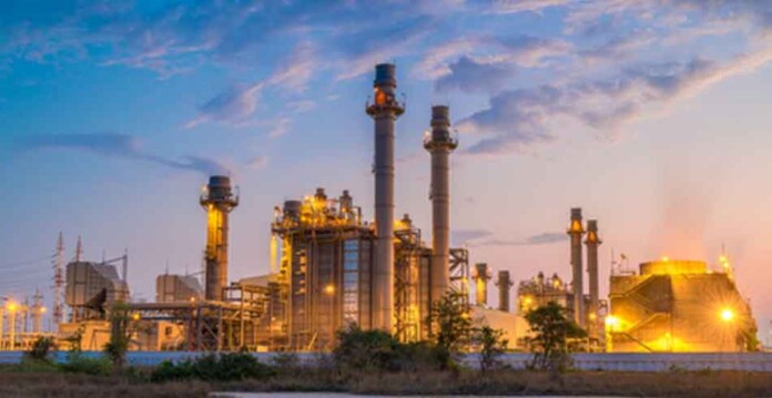 Gas peaking plant at twilight