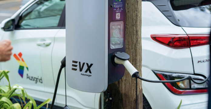 Ausgrid-branded electric vehicle charges at EVX kerbside EV charger
