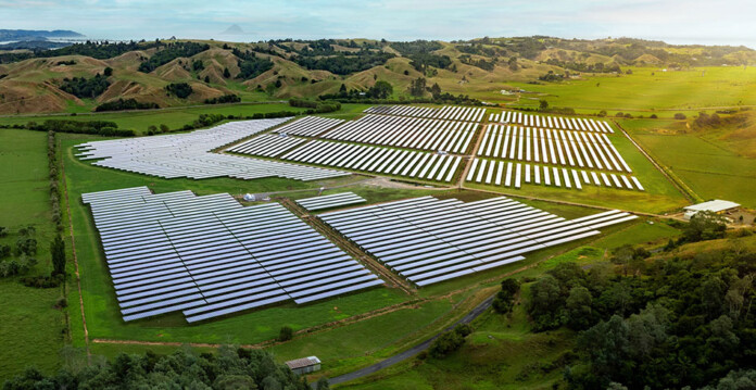 Aerial photo of solar farm set in agricultural land