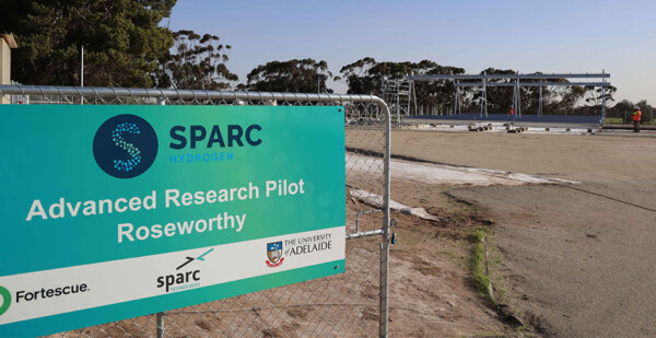 Sign on gate for SPARC Hydrogen pilot at University of Adelaide campus 