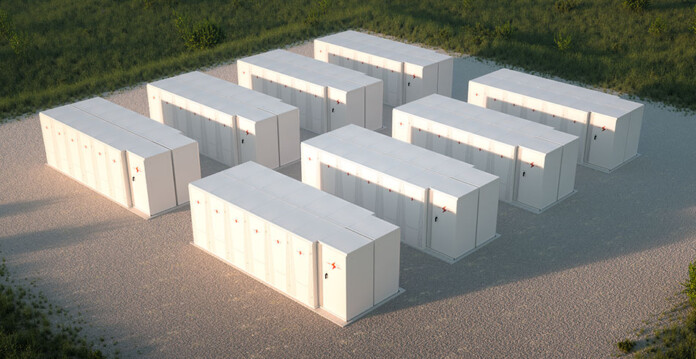Rendered image of eight battery storage unites