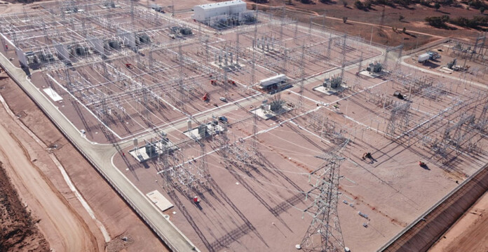 Aerial shot of electricity substation
