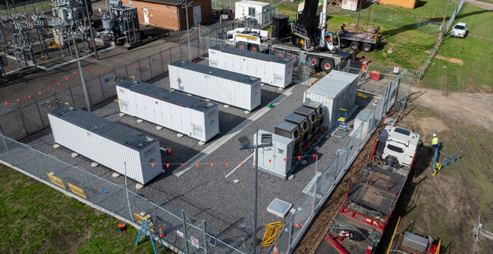 Aerial shot of battery units at Ausgrid's Coorangbong Battery site