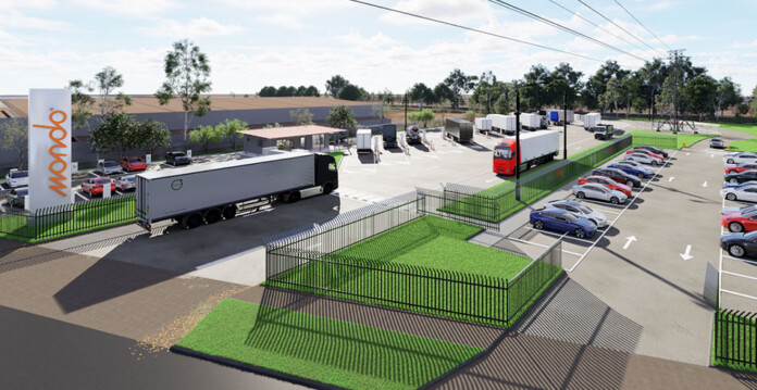 render of mondo's electric truck charging hub