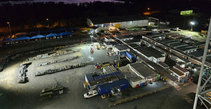 Nighttime shot of construction and maintenance work at power station