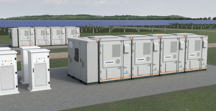 Rendered image of battery storage project bearing Octopus logo