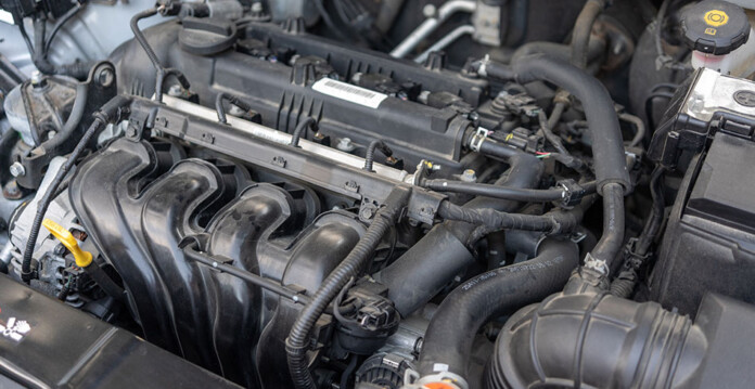 combustion-engine-car Close-up of combustion engine in bonnet of car