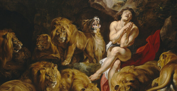 Biblical depiction of Daniel in the Lion's Den by artist Sir Peter Paul Rubens