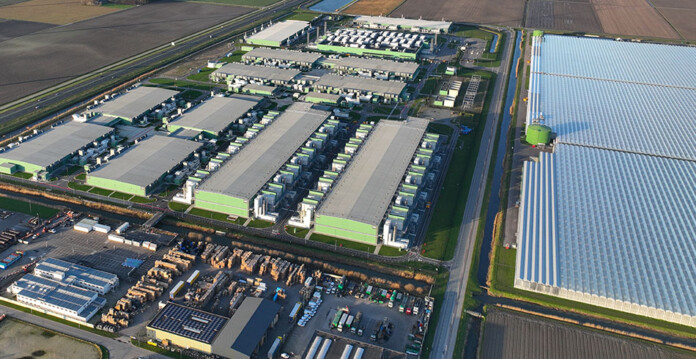 Aerial shot of a huge telecommunications data centre