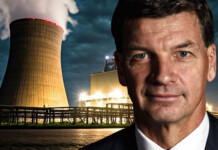 Coalition reveals plan to kill net zero, remove nuclear ban Headshot of Opposition leader Angus Taylor with nuclear power concept image in the background