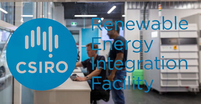 Glass door to facility with CSIRO logo and the words Renewable Energy Integration Facility