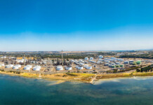 What the Geelong refinery fire reveals about our fuel supplies Aerial photo of the Geelong refinery with beautiful ocean and bright blue sky