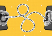 Fake news on everything from whales to wind farms: Australia is flooded with climate misinformation Illustration showing two smartphones bearing a mouth and ear communicating a string of 'fake news'