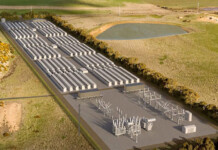 Akaysha Energy begins construction on Elaine BESS Rendered image of a large battery energy storage system surrounded by green field