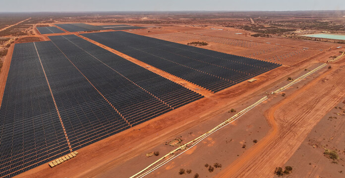 Aerial shot of massive solar farm in Western Australia's Pilbara region