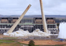Chimneys tumble in dramatic demolition at Liddell A video still captures the demolition of two giant chimney stacks at a coal-fired power station