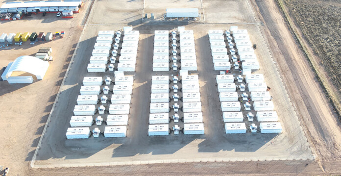 aerial shot of battery units at a large-scale battery project