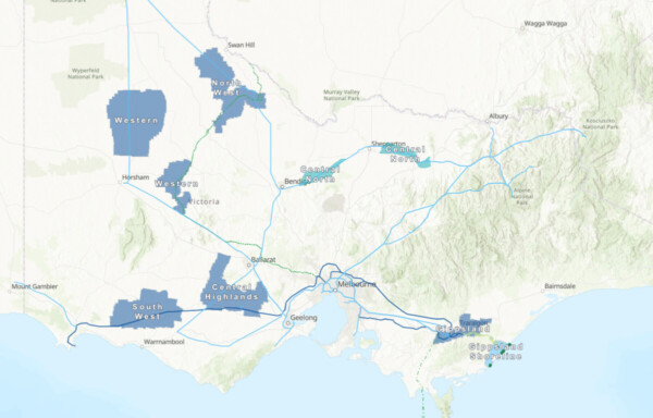 Map of Victoria highlighting newly announced renewable energy zones