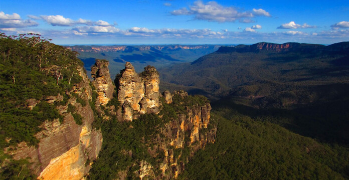 blue-mountains View of the Three Sisters in the Blue Mountains with beautiful blue sky overhead