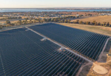 Mulwala Solar Farm set to send power to the grid—and Google Aerial shot of large-scale solar farm with horizon overhead