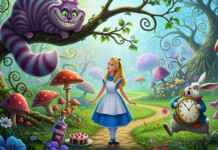 Alice in electrical energy Wonderland AI-generated image of Alice in Wonderland with the Cheshire Cat and the White Rabbit