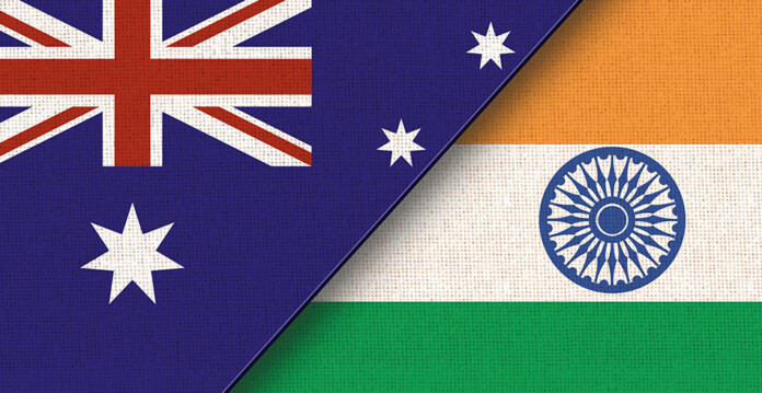 Rendered image of two flags, one Australian and one Republic of India