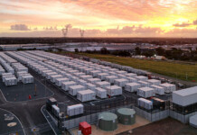 Supernode Battery Stage 2 begins commercial operation Aerial photo of battery units at the Supernode battery project with orange dawn sky overhead