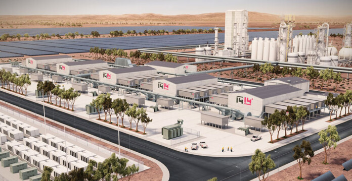 Rendered image of massive industrial energy precinct with 1414 Degrees logo
