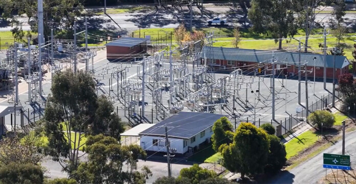 Aerial shot of the Benalla Zone Substation surrounded by vegetation
