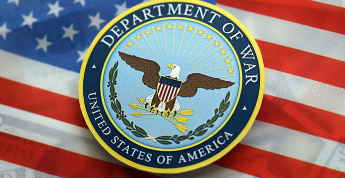 United States Department of War insignia against US flag