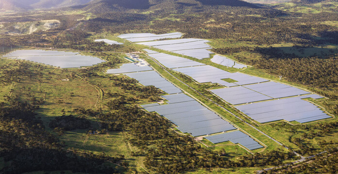 Rendered image of the Muswellbrook Solar Farm and Battery