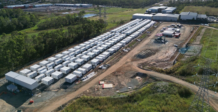 Aerial photo of battery units at the Supernode battery storage system