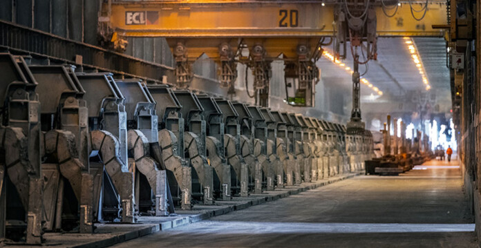 Industrial machinery and plant inside the Tomago Aluminium smelter