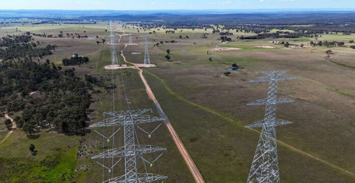 Aerial shot of new transmission line at Central-West Orana REZ