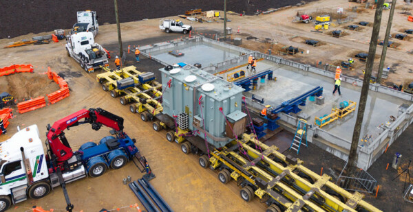 Aerial shot showing a giant shunt-reactor at the site of the HumeLink transmission line