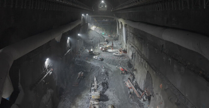 An aerial view of work in Snowy 2.0's massive machine hall