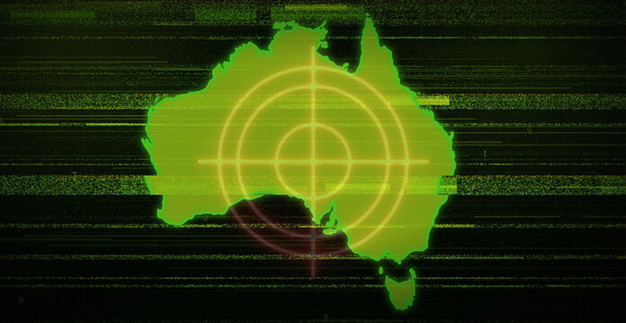 Distorted map image of Australia with target superimposed over the top