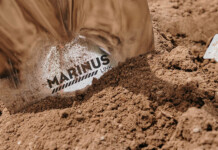 Construction officially underway on Project Marinus Shiny shovel bearing Marinus Link logo is pictured digging into soil